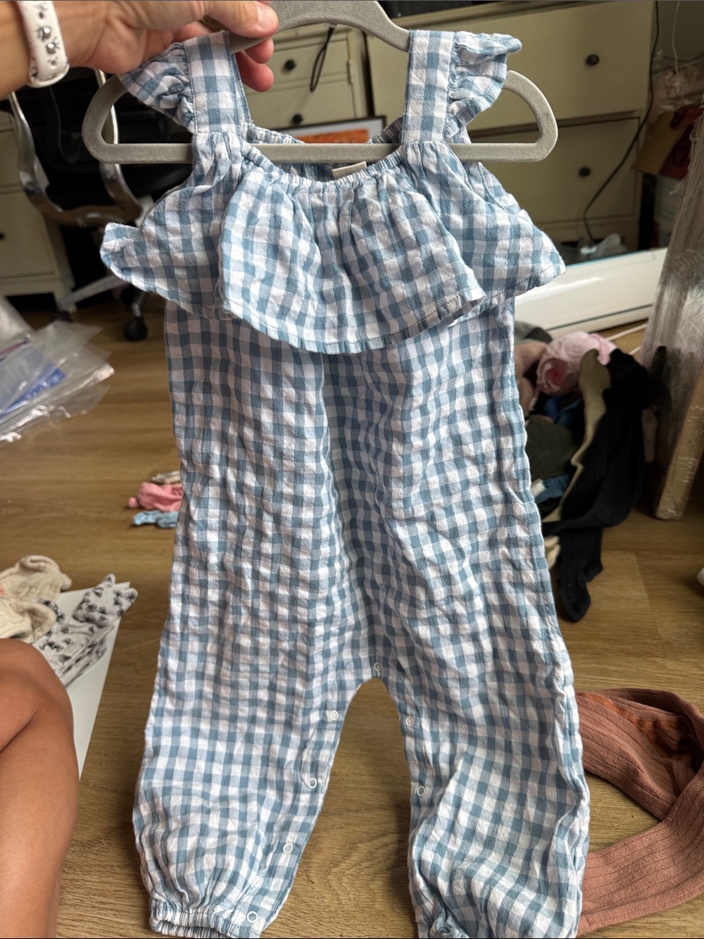 Tucker + Tate Blue and White Gingham Ruffle Romper